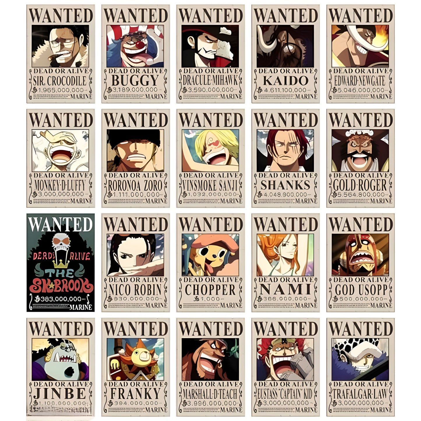 One Piece Wanted Poster Set (of 20)