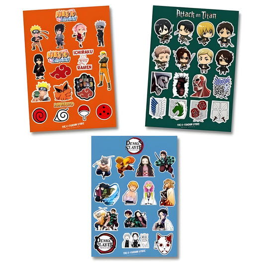 AOT, Demon Slayer & Naruto Mini Stickers (Pack of 45)